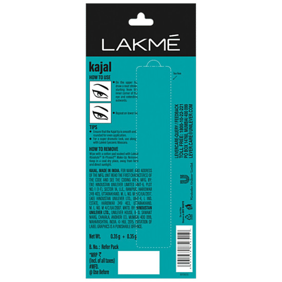 Lakme Eyeconic Kajal - Twin Pack 0.7g - Smudge-Proof & Waterproof
