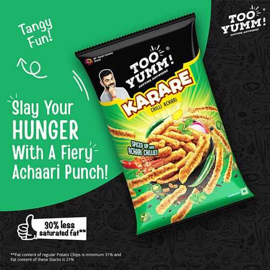 Too Yumm! Chilli Achari Flavour Karare Namkeen 70g - Bold & Spicy Snack Too Yumm! Chilli Achari Flavour Karare Namkeen 70g - Bold & Spicy Snack
