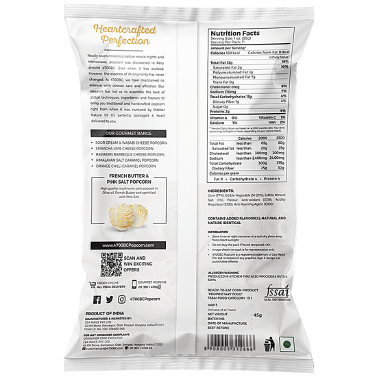 4700BC Gourmet Popcorn - French Butter & Pink Salt 45 g - Deliciously Crafted Snack