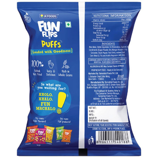Fun Flips Puffs - Khatta Meetha, Baked & Crunchy - Delicious Flavours