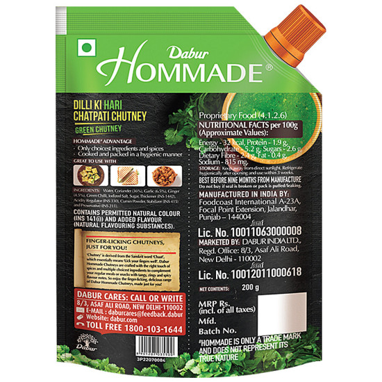 Dabur Hommade Dilli Ki Hari Chatpati Chutney 200g - Tangy & Spicy Flavor