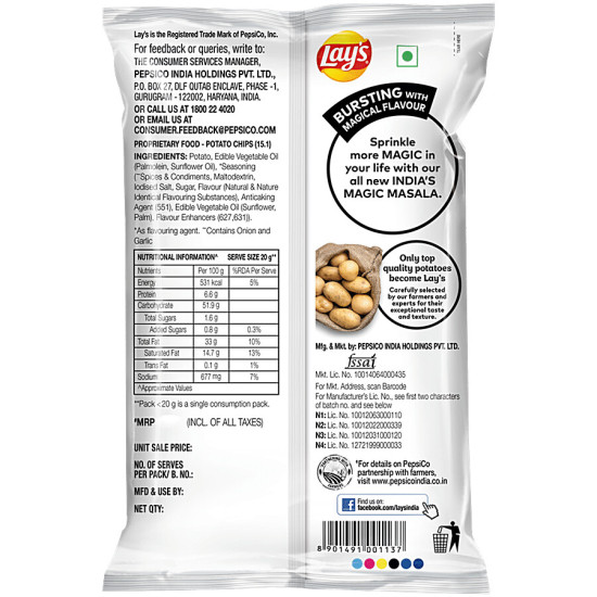 Lay's India's Masala Magic Potato Chips - Bold Flavors, Party Pack 190g