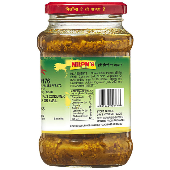 NILONS Green Chilli Pickle 375g - Spicy & Tasty