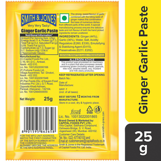 Smith & Jones Ginger Garlic Paste 25 g - Fresh and Aromatic