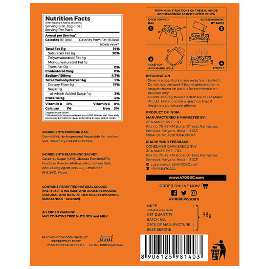 4700BC Microwave Popcorn - Caramel 98 g - Delicious Caramel Flavor