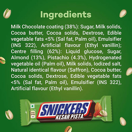 Snickers Kesar Pista Chocolate Bar 42 g - Nutty Delight
