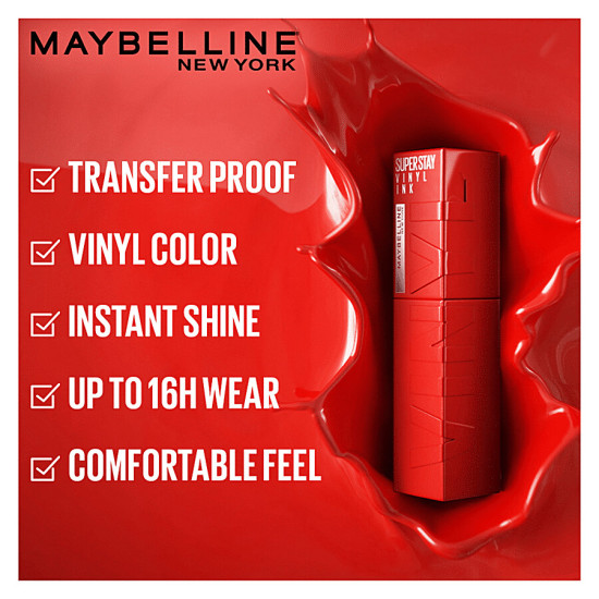 Maybelline New York Superstay Vinyl Ink Liquid Lipstick - High Shine, Long-Lasting, Smudge Proof