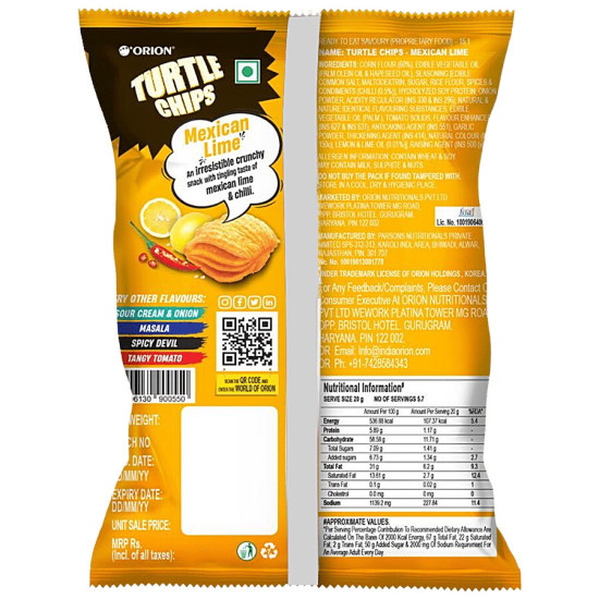 Orion Turtle Chips Mexican Lime Corn Chip - 100% Veg Party Snack