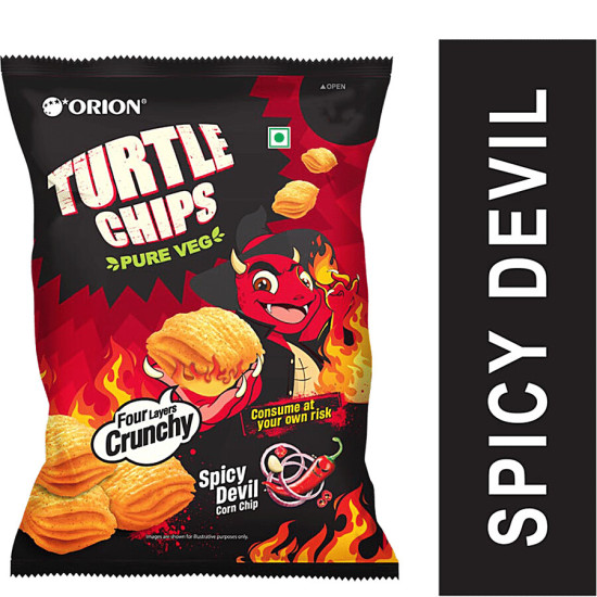 Orion Turtle Chips Spicy Devil Corn Chip - 100% Veg Party Snack