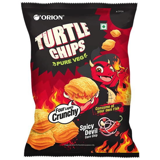 Orion Turtle Chips Spicy Devil Corn Chip - 100% Veg Party Snack