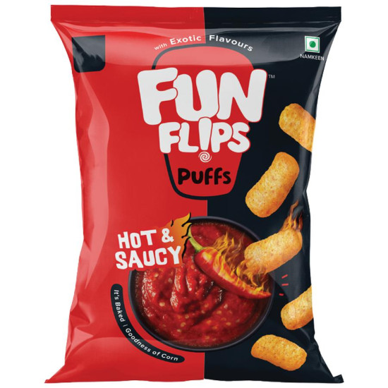 Fun Flips Hot & Saucy Puffs - Baked Corn Snack