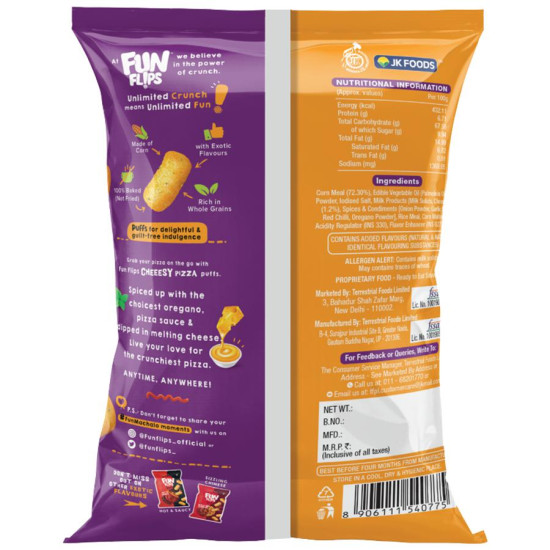 Fun Flips Cheesy Pizza Puffs - Baked Snack, 70g