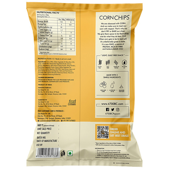4700BC Corn Chips+ Cheese & Herbs - Popped Whole Grain Snack