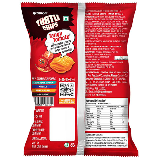 Orion Turtle Chips - Tangy Tomato 70 g - Crunchy & Delicious