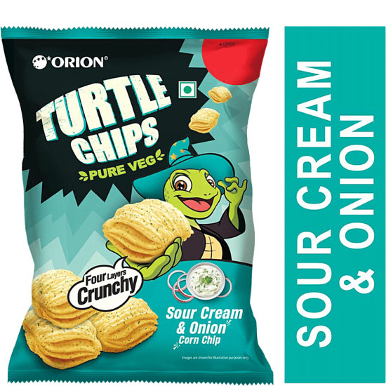 Orion Turtle Chips - Sour Cream & Onion 70 g - Crispy Corn Snack