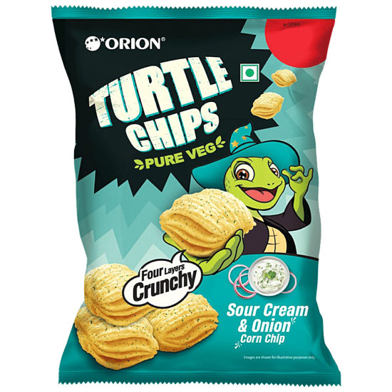 Orion Turtle Chips - Sour Cream & Onion 70 g - Crispy Corn Snack