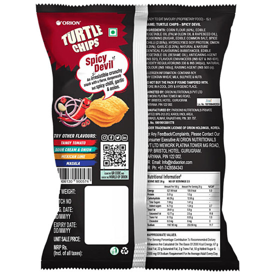 Orion Turtle Chips - Spicy Devil 70 g - Bold Spicy Flavor