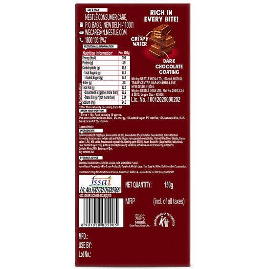 Nestle Kitkat Dark Chocolate Coated Wafer 150g - Rich Chocolate Experience