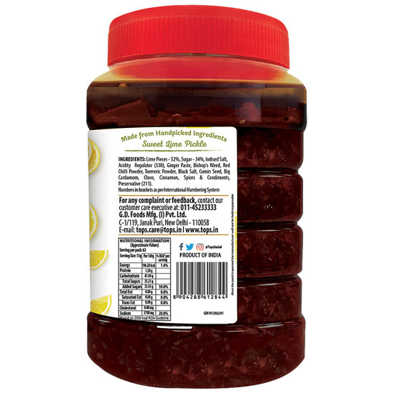 Tops Gold Sweet Lime Pickle - Tempting Flavour & Rich Aroma