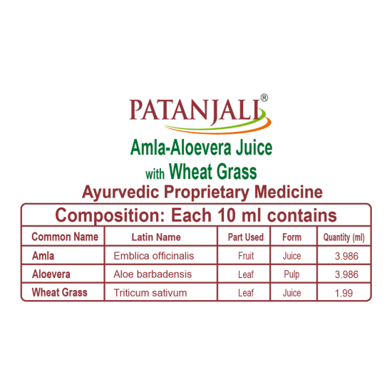 Patanjali Amla Aloevera with Wheatgrass Juice 500 ml - Natural Wellness Drink