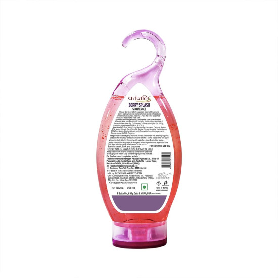 Patanjali Saundarya Shower Gel – Berry Splash (250ml) | Buy 2 Get 1 Free | Herbal Body Wash for Women with Aloe Vera, Rose & Cucumber