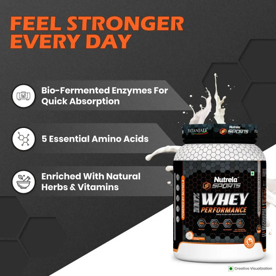 Patanjali Nutrela 100% Whey Performance – French Vanilla | 1kg Protein with Hadjod, Spinach, Shiitake, Corn & Rosehip | Fast Recovery, Stamina, Energy