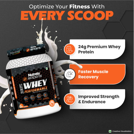Patanjali Nutrela 100% Whey Performance – Malai Kulfi Flavor (1kg) | Ultra-Filtered Whey Protein Blend with Bio-Fermented Enzymes
