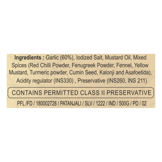 Patanjali Garlic Pickle 500g - Authentic Indian Flavor