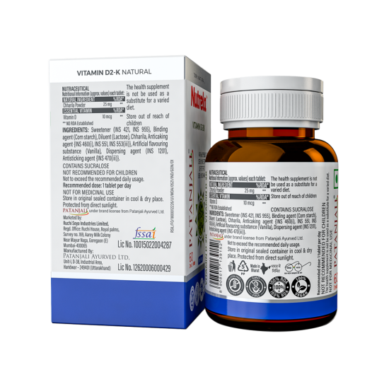 Patanjali Nutrela Vit D2k Natural Tab Vanilla - Essential Nutritional Supplement