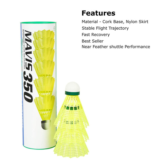 Yonex Mavis 350 Green Cap Nylon Shuttlecock (Yellow) - High Performance