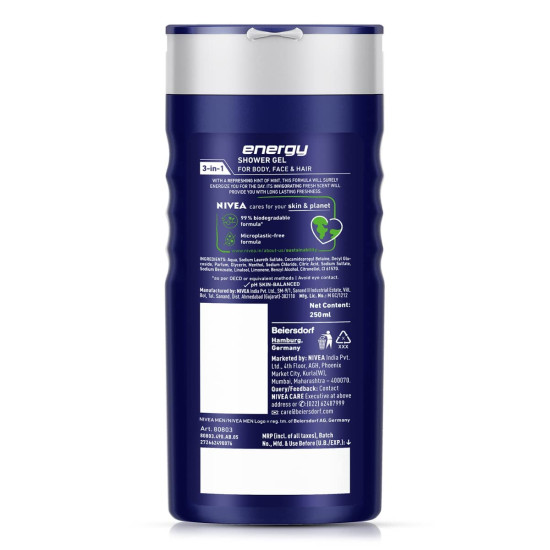 NIVEA MEN Energy 250ml Body Wash - Cool Mint Freshness
