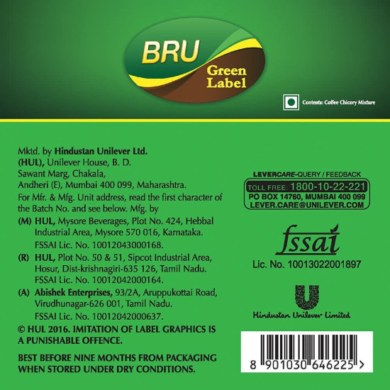 BRU Green Label Filter Coffee Powder 500 g Pouch|| Lightly Roasted Ground Coffee Beans from South India - Rich & Strong Blend of Coffee & Chicory