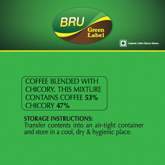 BRU Green Label Filter Coffee Powder 500 g Pouch|| Lightly Roasted Ground Coffee Beans from South India - Rich & Strong Blend of Coffee & Chicory