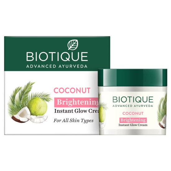 Biotique Coconut Brightening Instant Glow Cream - Lightweight & Non-Greasy