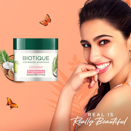 Biotique Coconut Brightening Instant Glow Cream - Lightweight & Non-Greasy