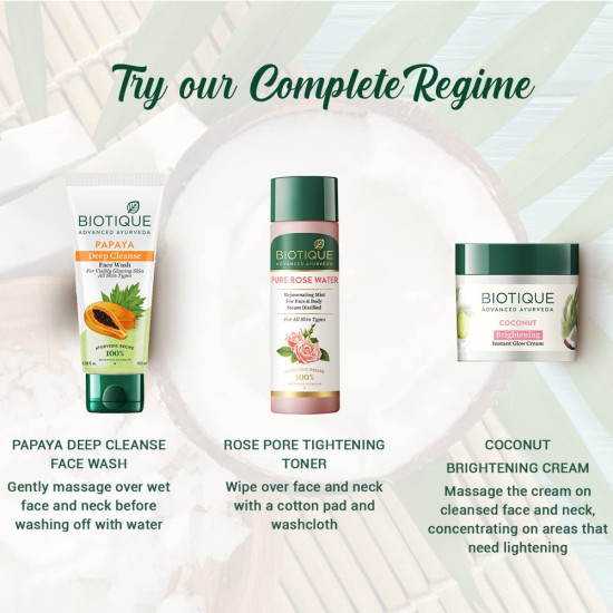 Biotique Coconut Brightening Instant Glow Cream - Lightweight & Non-Greasy
