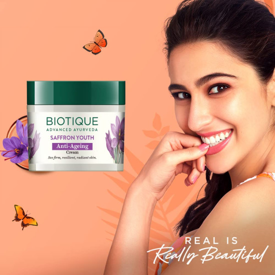 Biotique Bio Saffron Dew Youthful Moisturizer Cream - Protects Skin Cells