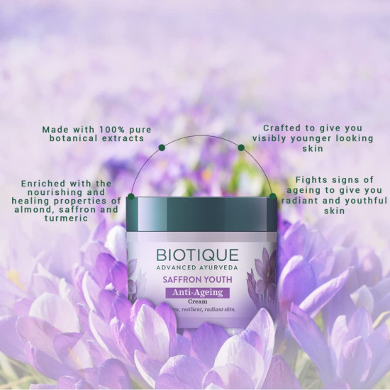 Biotique Bio Saffron Dew Youthful Moisturizer Cream - Protects Skin Cells