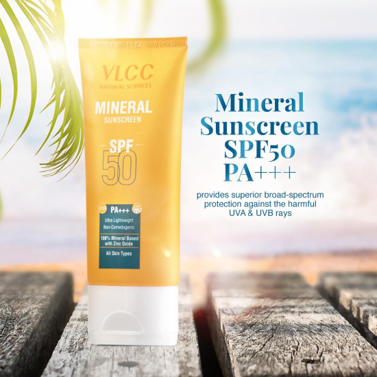 VLCC Mineral Sunscreen SPF 50 PA+++ - Ultra Lightweight & Non-Comedogenic
