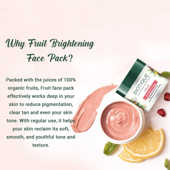 Biotique Fruit Brightening Depigmentation and Tan Removal Face Pack - 100% Botanical Extracts