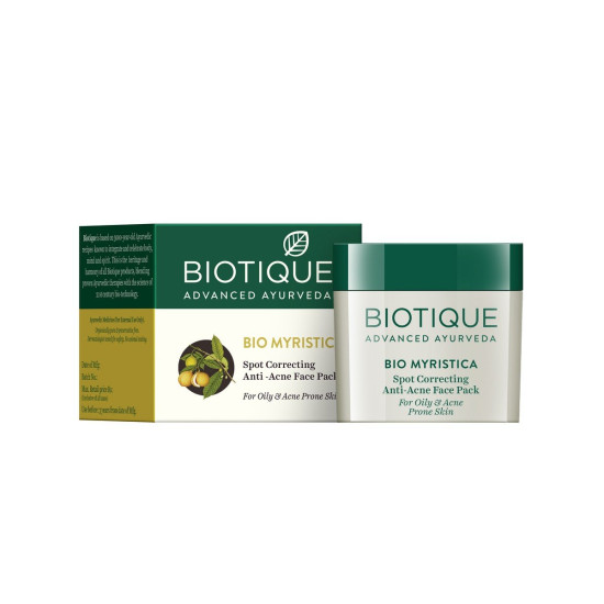 Biotique Myristica Acne Control Spot Correction Face Pack - Effective Spot Treatment for Oily Skin