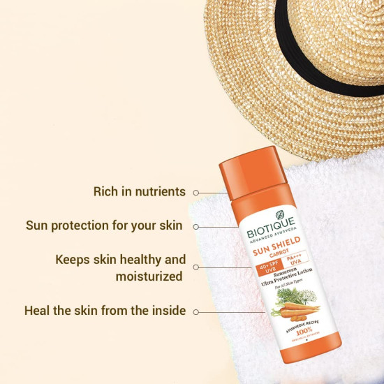 Biotique Bio Carrot Face & Body Sun Lotion - SPF 40 UVA/UVB Protection