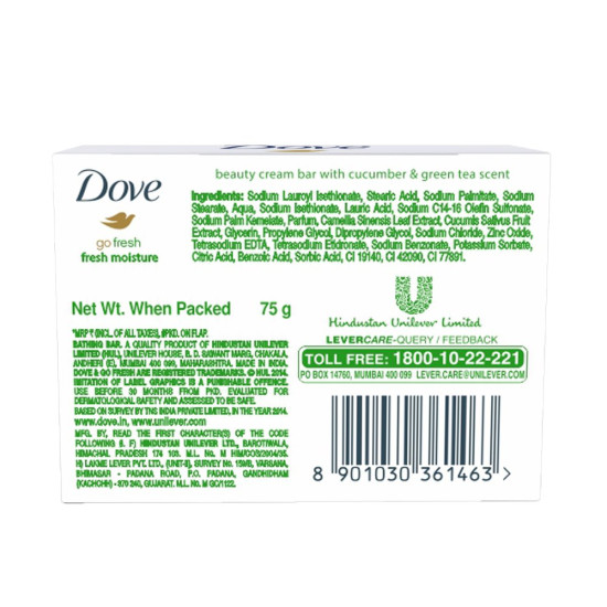 Dove Go Fresh Moisture Bathing Bar 75 g - Refreshing Cucumber & Green Tea