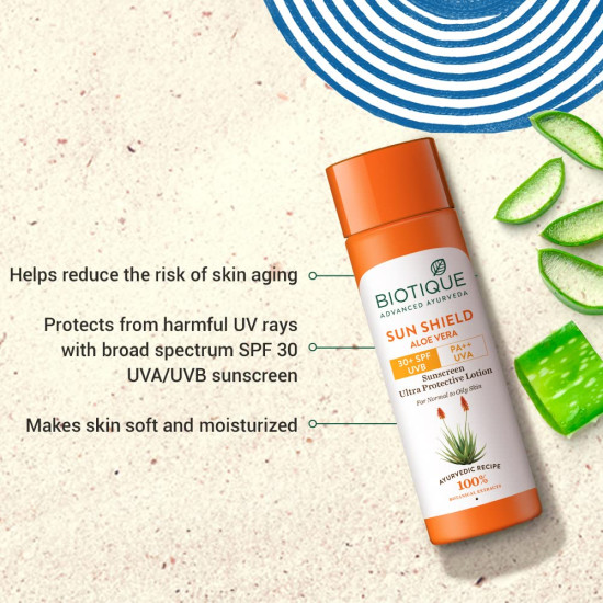 Biotique Sun Shield Aloe Vera SPF 30+ Sunscreen - Ultra Protective Lotion