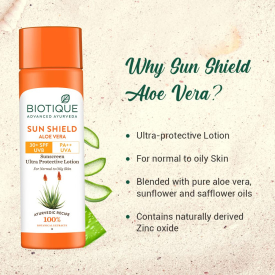 Biotique Sun Shield Aloe Vera SPF 30+ Sunscreen - Ultra Protective Lotion