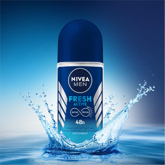NIVEA MEN Fresh Active Deo Roll On - 48H Freshness with Ocean Extracts