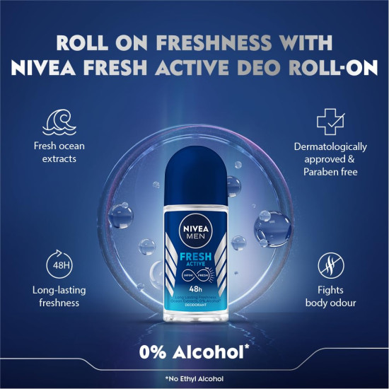 NIVEA MEN Fresh Active Deo Roll On - 48H Freshness with Ocean Extracts