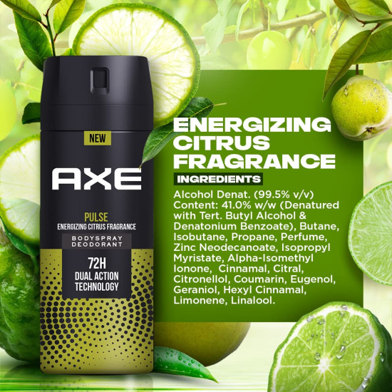 AXE Pulse Long Lasting Deodorant Bodyspray For Men 150 Ml - Energizing Citrus Fragrance