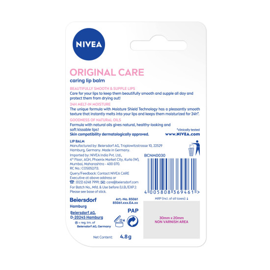 NIVEA Original Care Lip Balm - 24H Melt in Moisture Formula