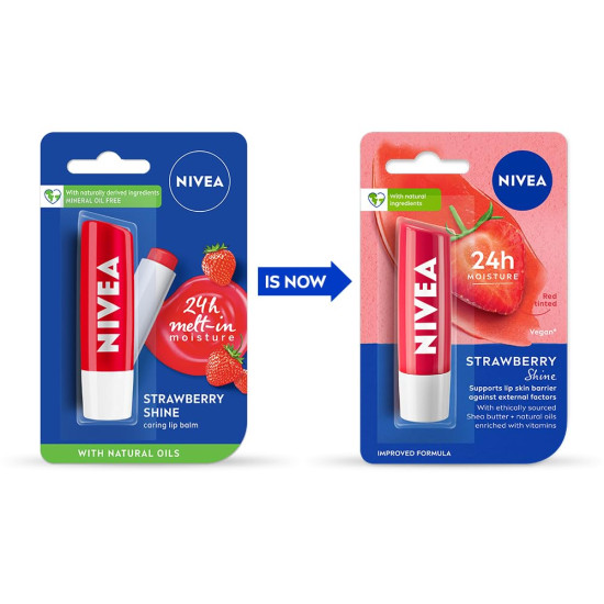 NIVEA Strawberry Shine Lip Balm - 24H Moisture & Glossy Finish